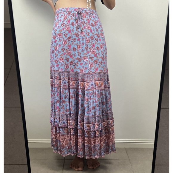 Arnhem Christina Maxi Skirt Pink Iris Floral Tiered Boho Peasant Spell Size M 12 - Picture 2 of 15